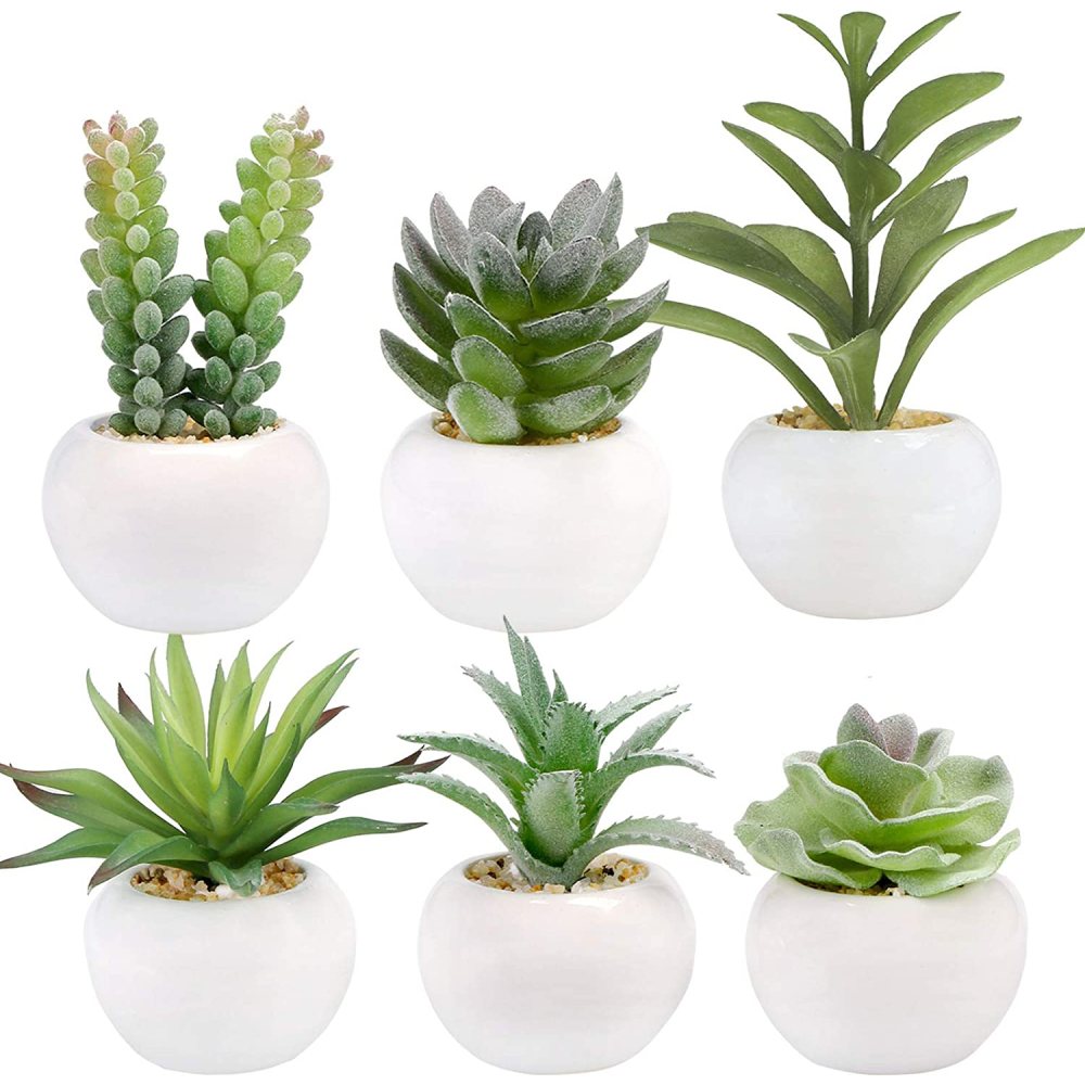 Small artificial succulents in pots